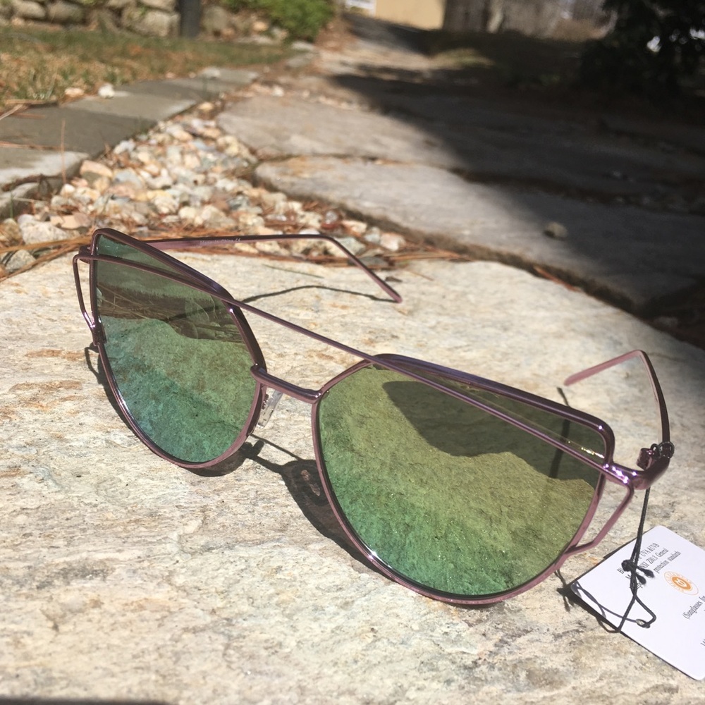 Oversized Mirror Sunglasses Pink Metal Frames - Picture 2 of 8
